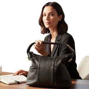 TIGNANELLO Large Hobo Style Black Pebbled Leather Shoulder Gold Tone Hardware